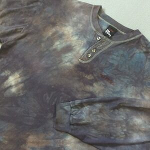 Vintage No Fear Tie Dye Henley Shirt Mens XL Long Sleeve Cotton Made in USA 90s